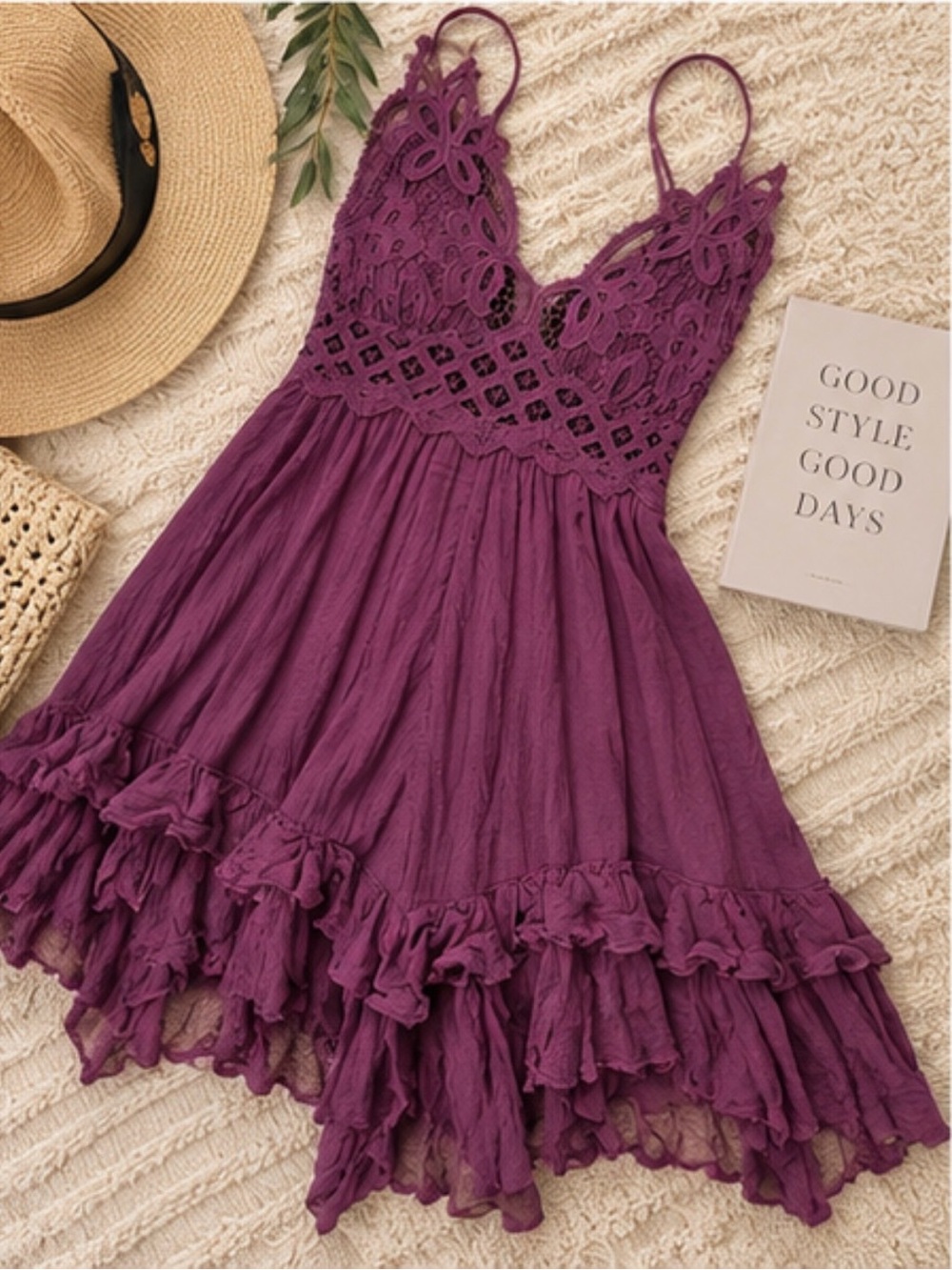 Free People FP One Adella Slip Dress M Dusty Rose Crochet Lace Boho
